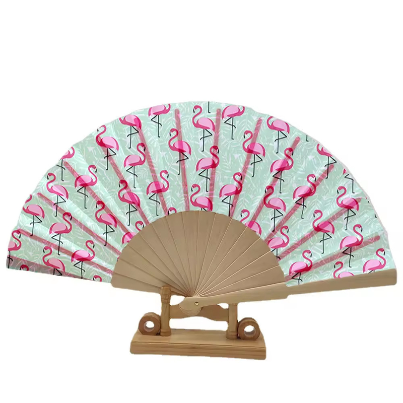 Customized Big Folding Bamboo Hand Fan Fabric Logo Black Hand Held Fan Personalized Hand Fan